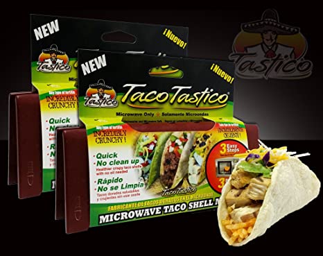 A Taco Tastico® is a microwave taco shell form that utilizes no oil to make PERFECT crunchy taco shells every time. It’s designed to hold one standard corn tortilla as well as a standard larger 7″ flour tortilla. This lightweight, very durable kitchen utensil is BPA Free and contains no harmful ingredients.